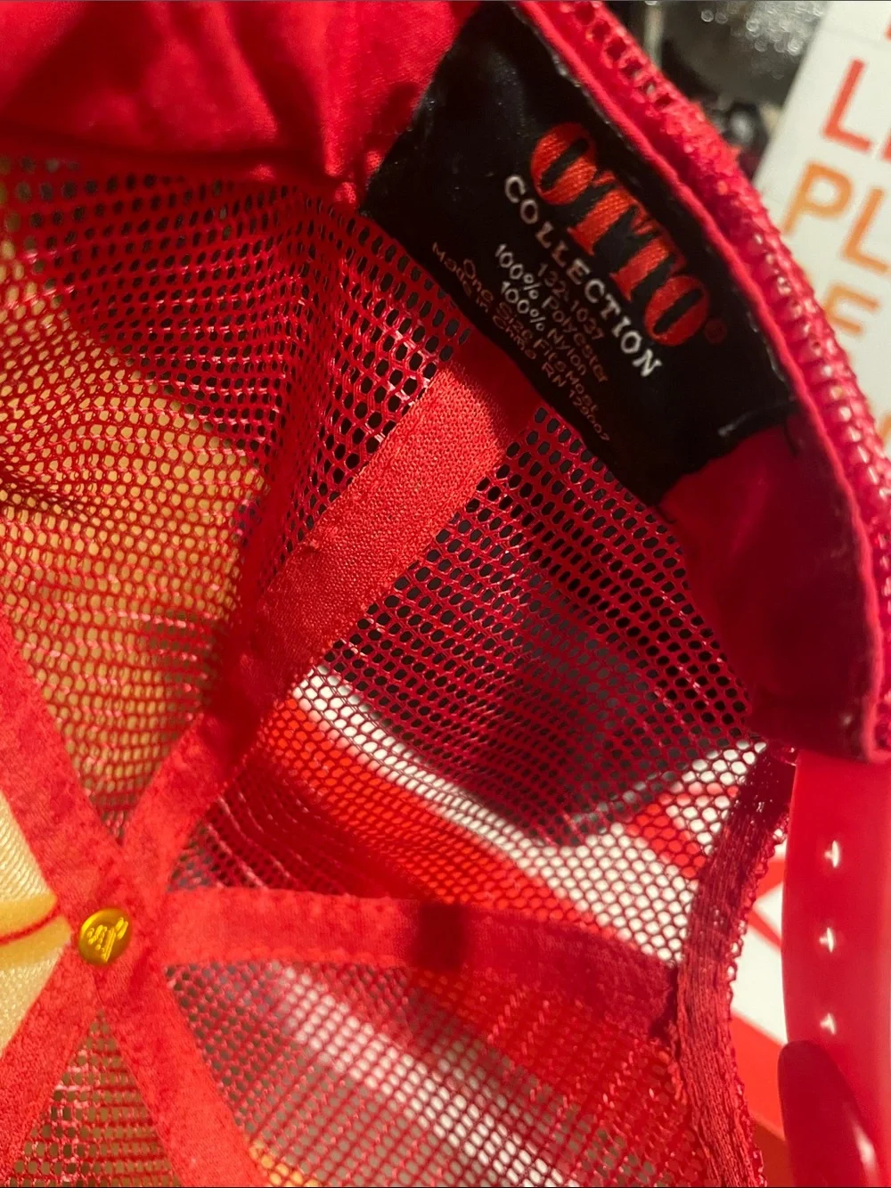 Henne Red Mesh Trucker Hat with Bottle Patch
